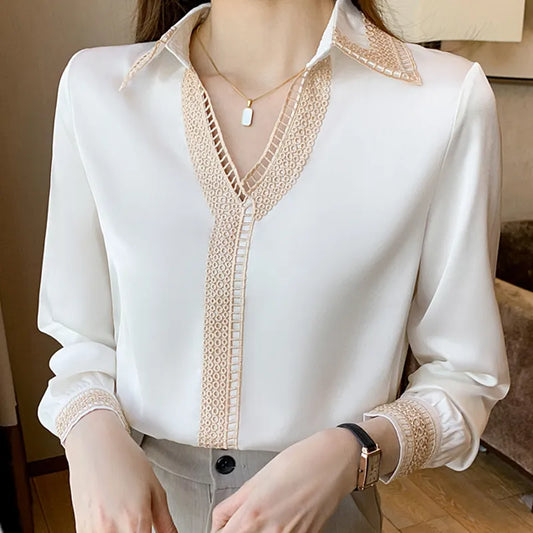 JuliaFashion - 2024 V-Neck Chiffon Blouse