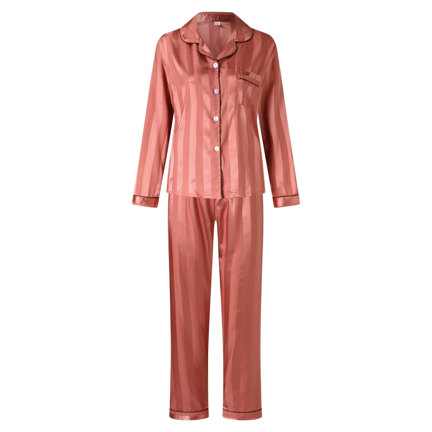 JuliaFashion-Ice Silk 2 Pieces Satin Pajamas Set Sleepwear