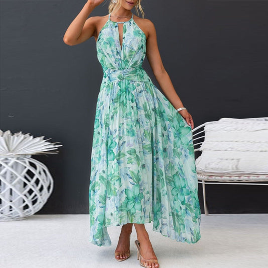 JuliaFashion - 2024 Sexy V-Neck Floral Backless Maxi Dress