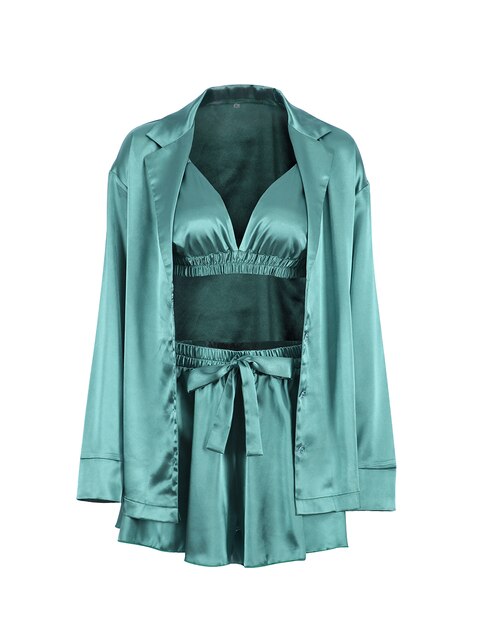 JuliaFashion - 2024 Silk Sleepwear Shorts Skirts Robes Pajama Set