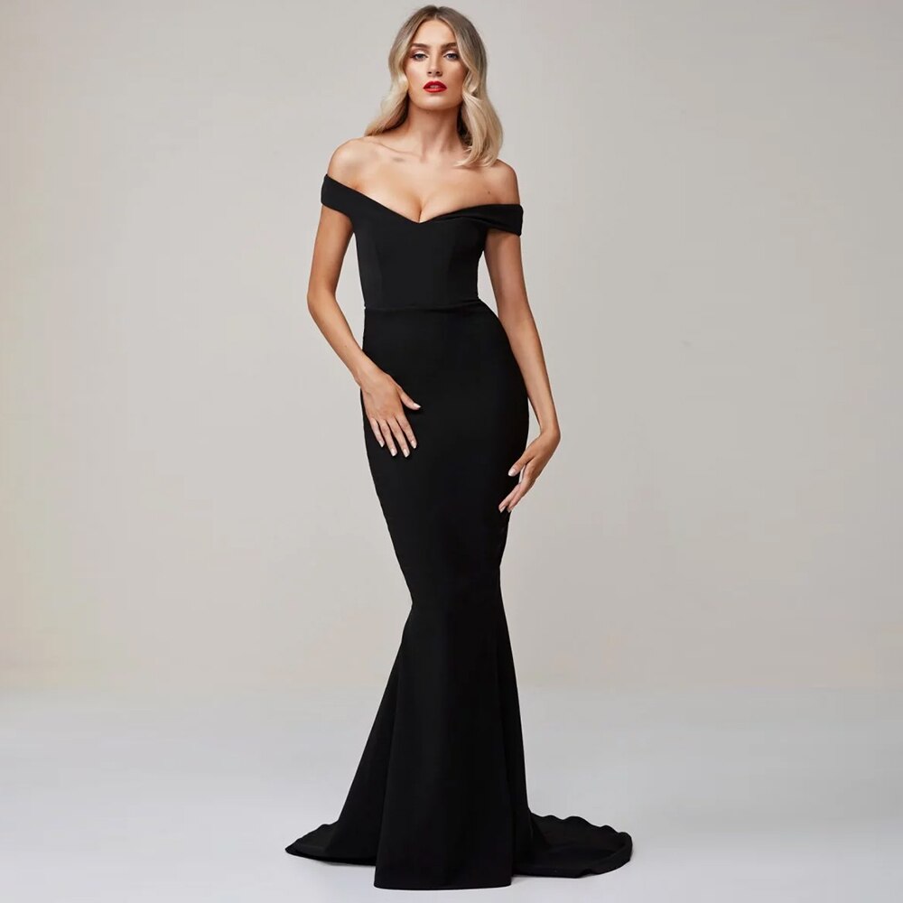 JuliaFashion-Black Off The Shoulder Formal Dress