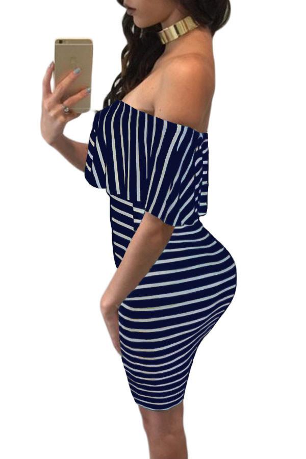 JuliaFashion-Better Than Ever Striped Off Shoulder Bodycon Dress