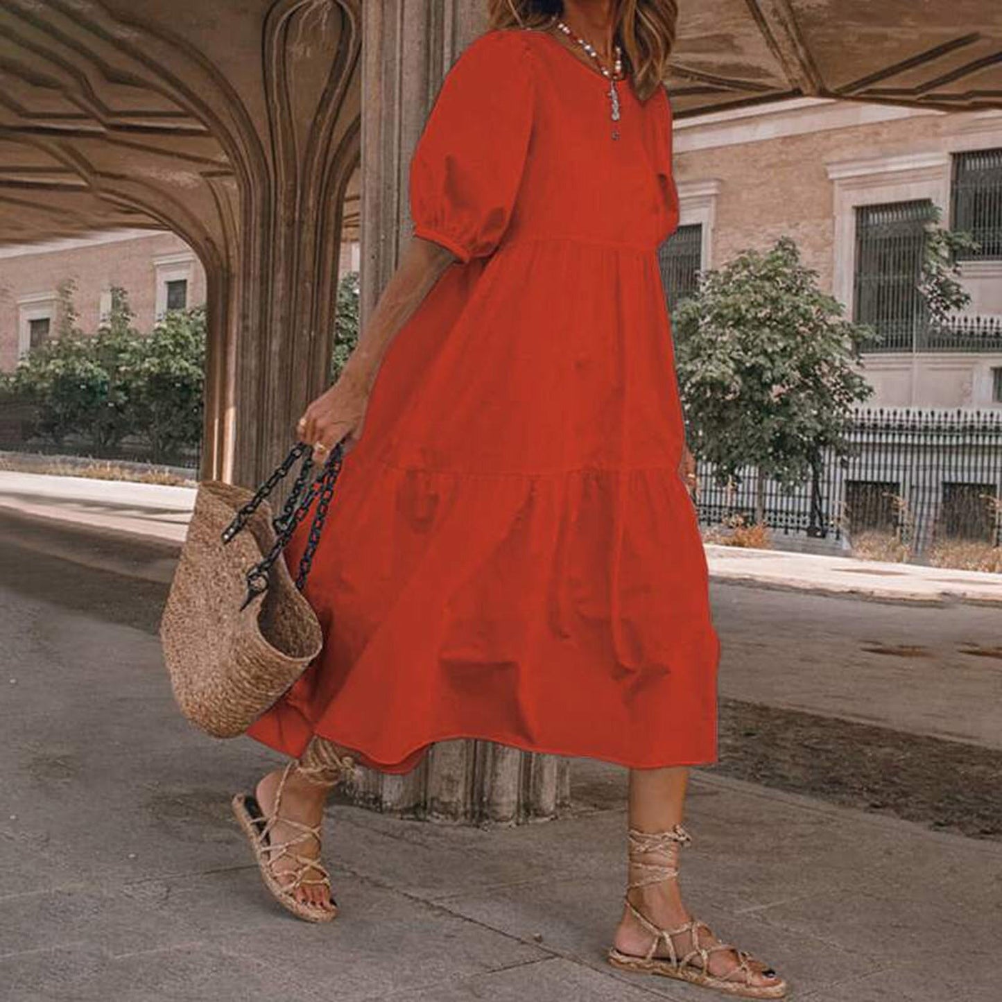 JuliaFashion-Loose Linen Casual Sundress Vestido