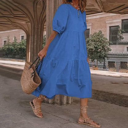 JuliaFashion-Loose Linen Casual Sundress Vestido