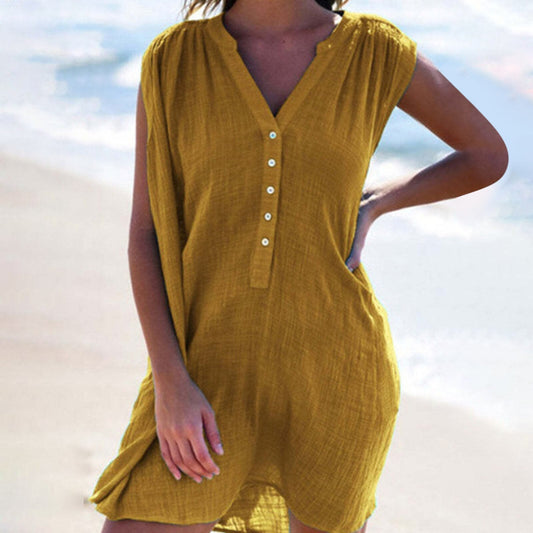 JuliaFashion - 2024 Sleeveless Plus Size Boho Beach Mini Dress