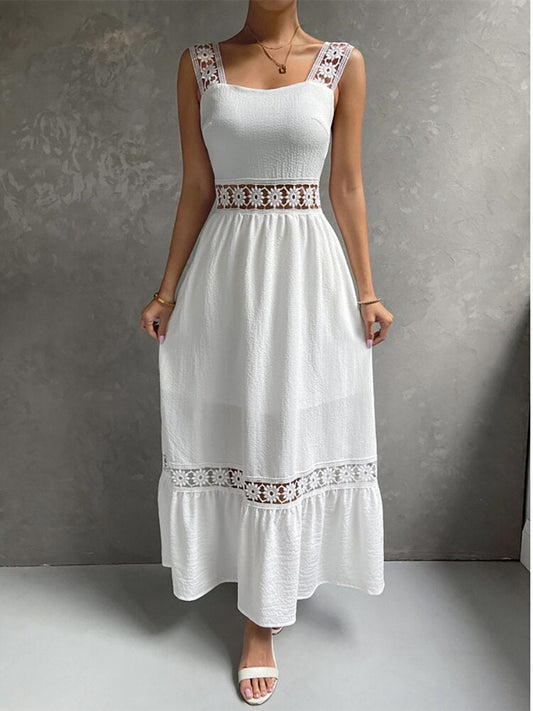 JuliaFashion - 2024 Square Collar Hollow Out Beach Boho Dress