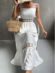 JuliaFashion - Square Collar Hollow Out Beach Boho Dress