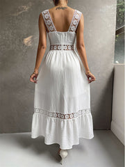JuliaFashion - Square Collar Hollow Out Beach Boho Dress