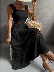 JuliaFashion - Square Collar Hollow Out Beach Boho Dress