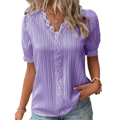 JuliaFashion-Elegant Vertical Stripe Blouses