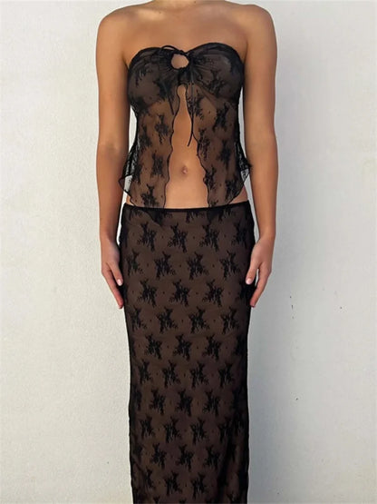 JuliaFashion - Off Shoulder Lace Bustiers Strapless Tube Skirt Suits