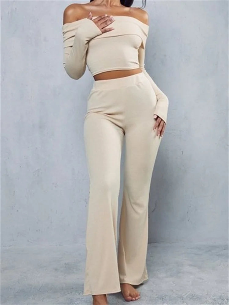 JuliaFashion - Elegant Women 2pcs Off Shoulder Suits