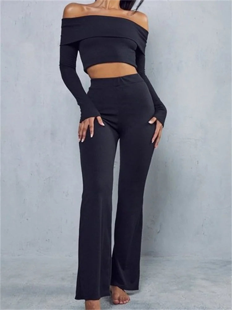 JuliaFashion - Elegant Women 2pcs Off Shoulder Suits