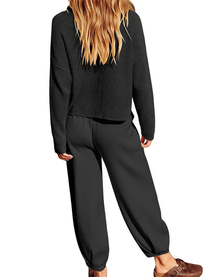 JuliaFashion - Knitted Sweaters Wide Leg Pants Suits