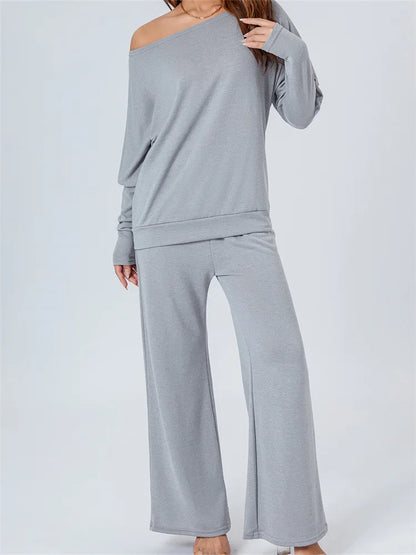 JuliaFashion - Loose Casual Off Shoulder T-shirts Pants Suits