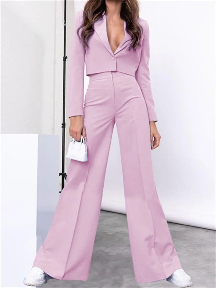 JuliaFashion - Elegant  Lapel Deep V-neck Blazers Pants Suits