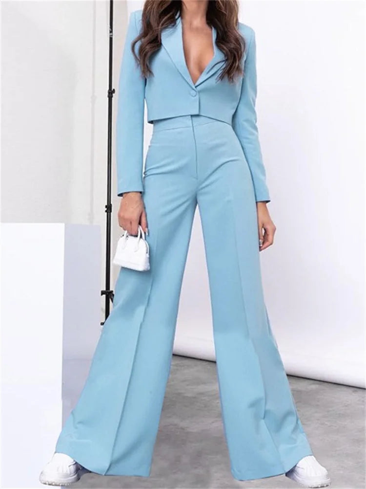 JuliaFashion - Elegant  Lapel Deep V-neck Blazers Pants Suits