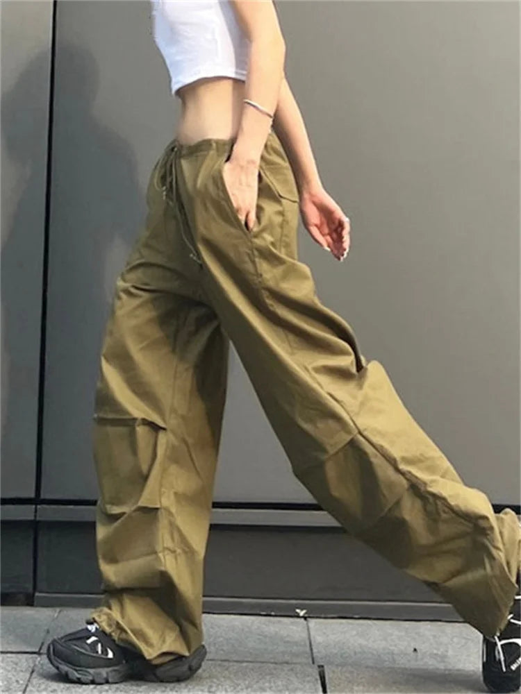 JuliaFashion - Y2K Casual Wide Leg Baggy Cargo Jogger Pants