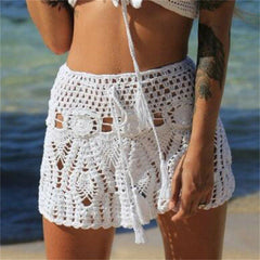 JuliaFashion - 2024 Women Summer Candy Color Handmade Cotton Knitted Crochet Mini Skirts