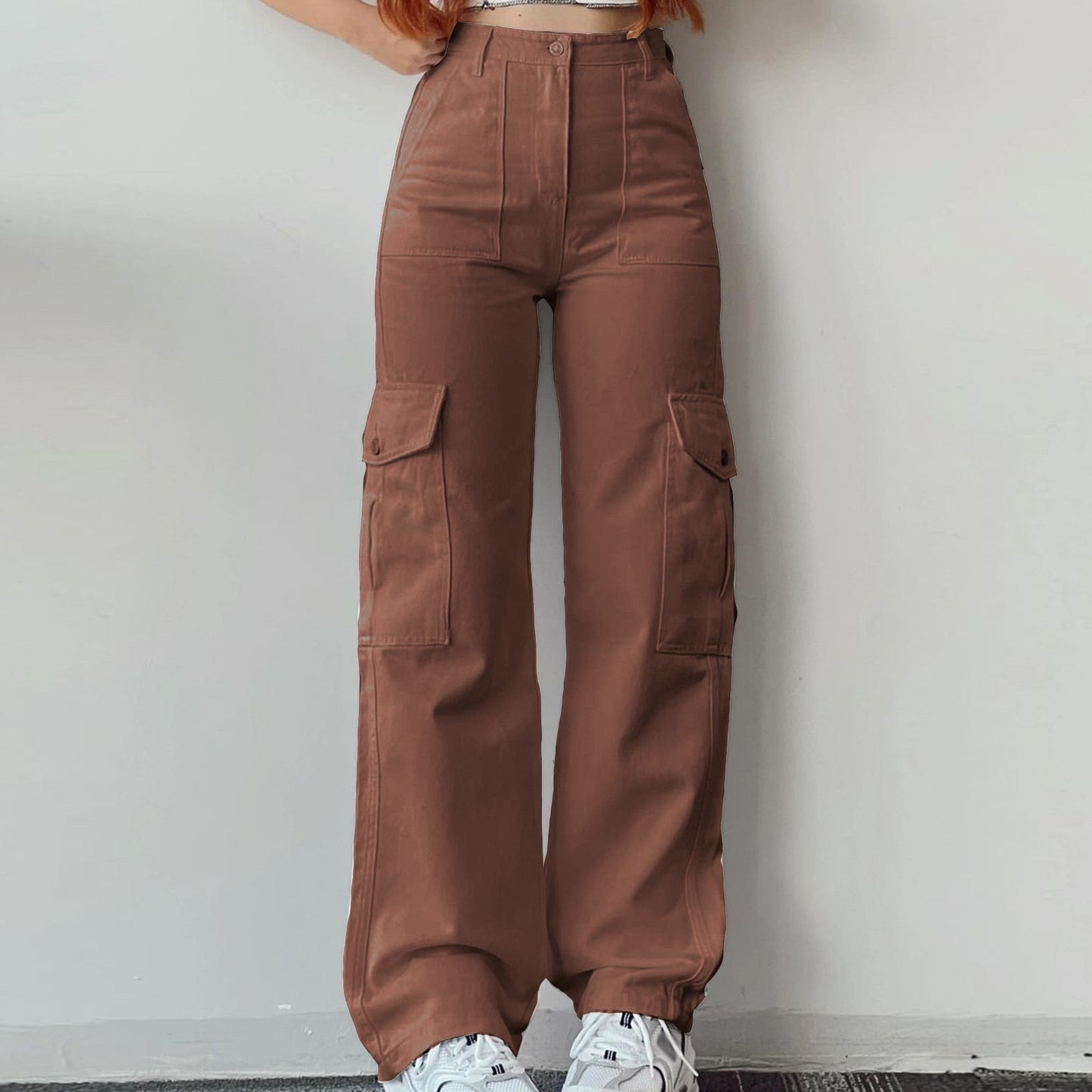 JuliaFashion-Casual Solid Wide Leg Sweatpants Trousers