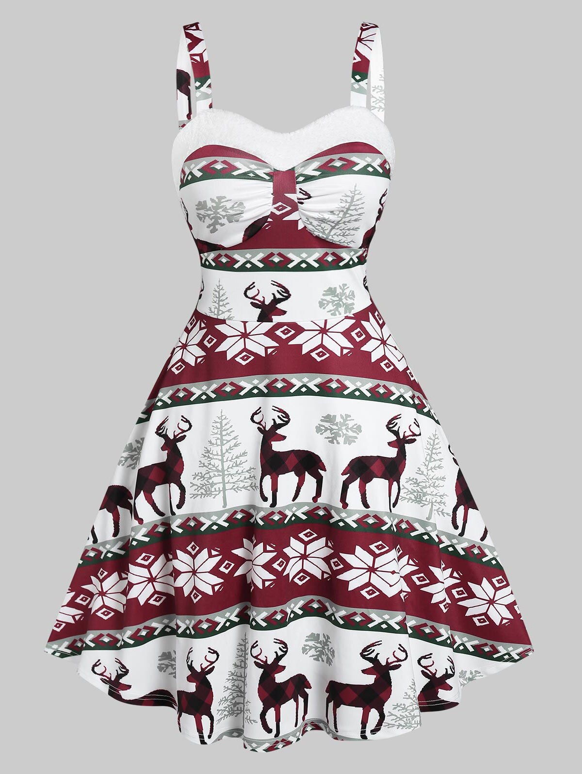 JuliaFashion-Christmas Women Elk Snowflake Print Sleeveless Knee Length Dress