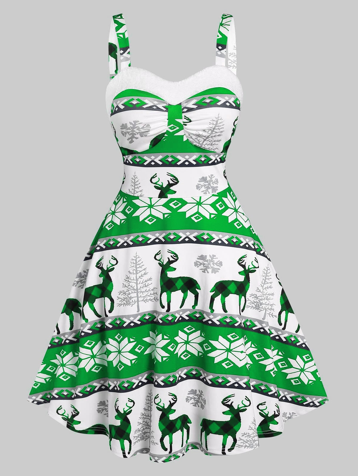 JuliaFashion-Christmas Women Elk Snowflake Print Sleeveless Knee Length Dress