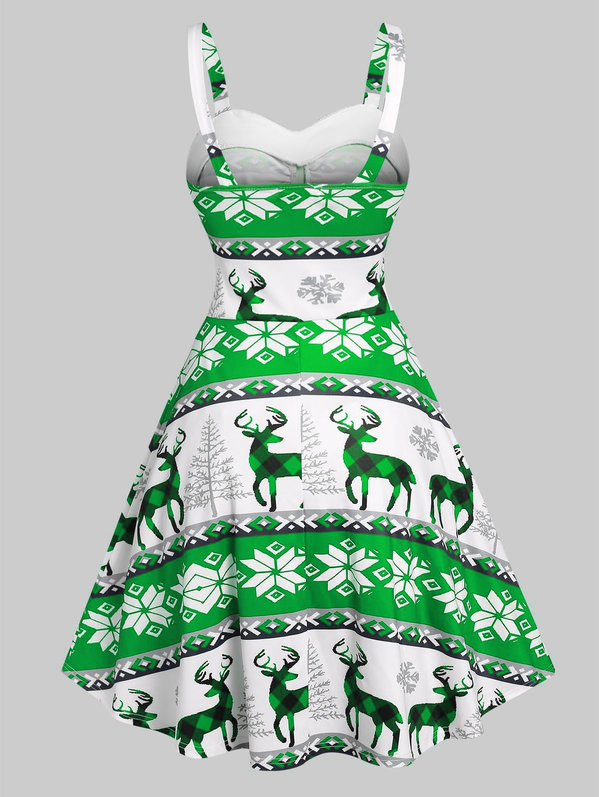 JuliaFashion-Christmas Women Elk Snowflake Print Sleeveless Knee Length Dress