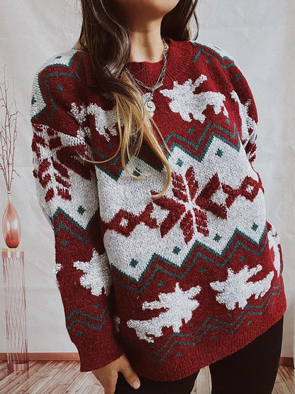 JuliaFashion-Christmas Sweater Women Knitted Jumper Pullover Snowflake Elk Print Sweaters