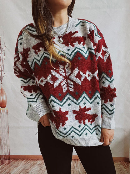 JuliaFashion-Christmas Sweater Women Knitted Jumper Pullover Snowflake Elk Print Sweaters