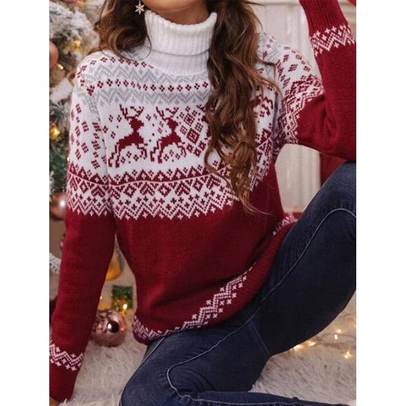 JuliaFashion-Christmas Sweaters Fashion Couple Matching Turtleneck Knitted Pullover