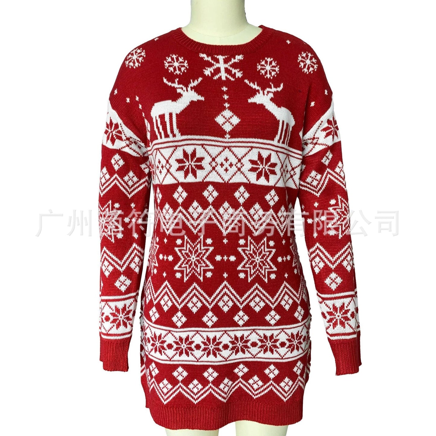 JuliaFashion-Christmas Theme Ladies New Sweater Elk Snowflake Christmas Jacquard Knitted Dress