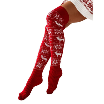 JuliaFashion-Christmas Women Knitted Warm Thigh High Over the Knee Printing Socks