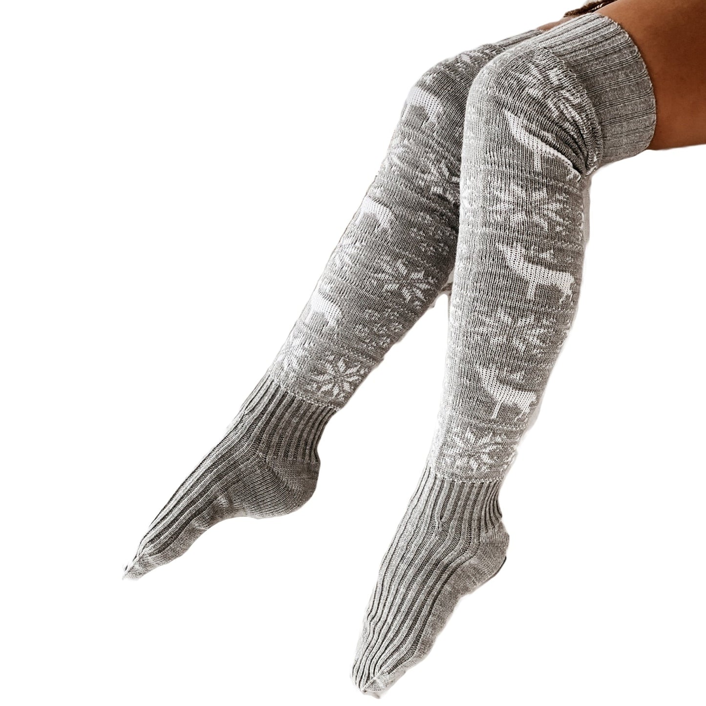 JuliaFashion-Christmas Women Knitted Warm Thigh High Over the Knee Printing Socks