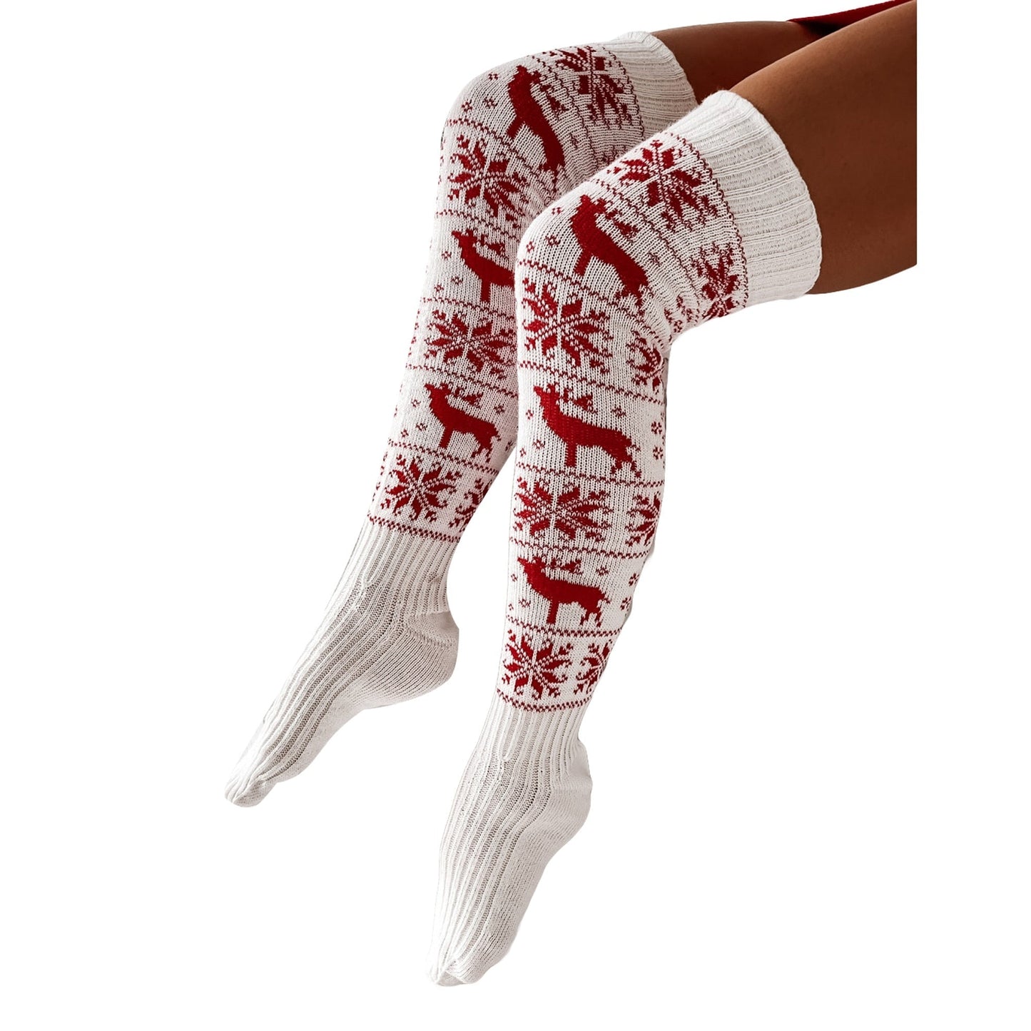 JuliaFashion-Christmas Women Knitted Warm Thigh High Over the Knee Printing Socks