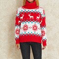 JuliaFashion-Christmas Women Sweater Long Sleeve Turtleneck Knitwear Loose Knitted Pullovers