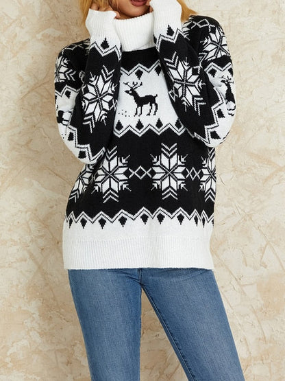 JuliaFashion-Christmas Women Sweater Long Sleeve Turtleneck Knitwear Loose Knitted Pullovers