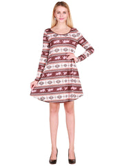 JuliaFashion - 2024 Snowy Xmas Printed Boat Neck Mini Dress