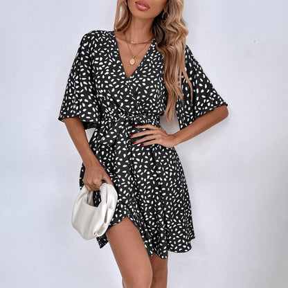 JuliaFashion-Fashionable Printed V-Neck Holiday Boho Dress