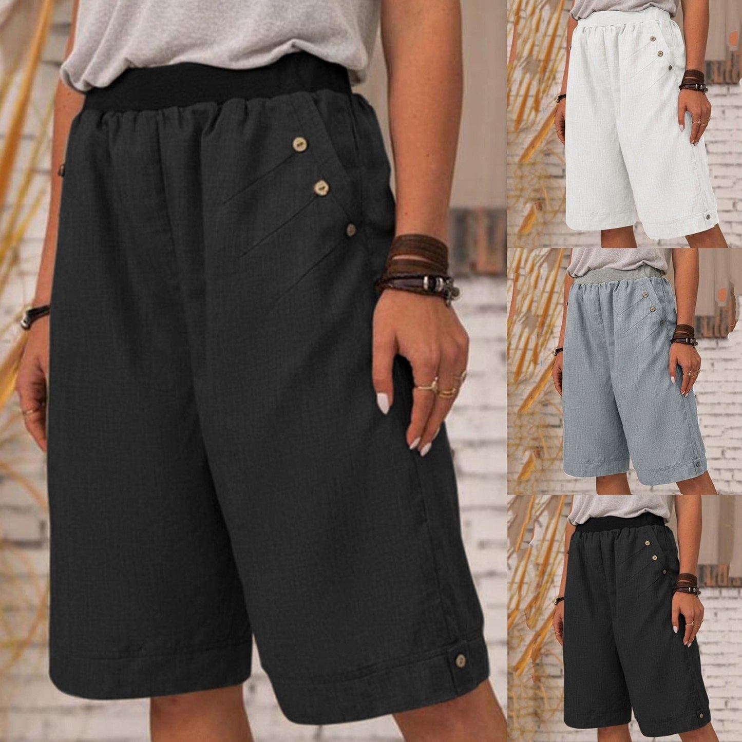 JuliaFashion - 2024 Soft Loose Knee-Length Sweatpants Short