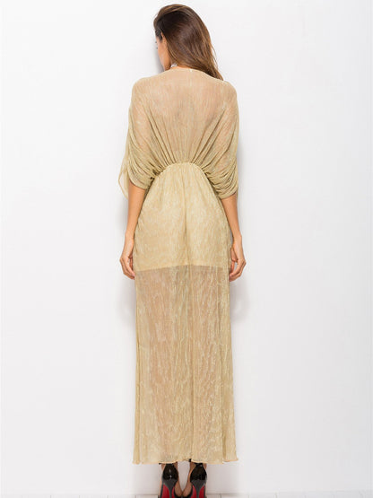 JuliaFashion-Last Romance Plunging Neck High Slit Maxi Dress