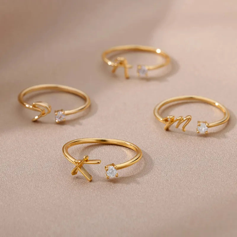 JuliaFashion-Adjustable Stainless Steel Initial Name Ring