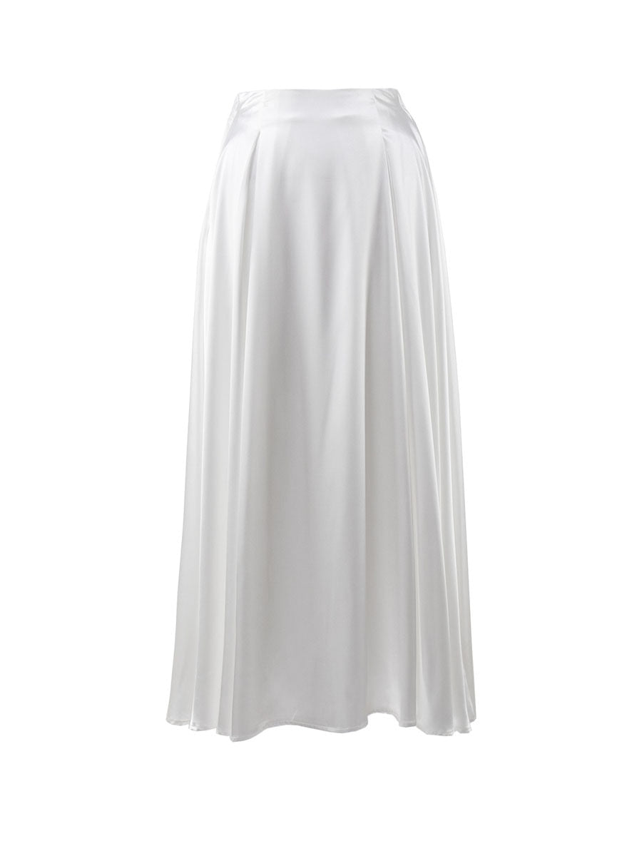 JuliaFashion-Elegant Vintage High Waist Satin Maxi Skirt