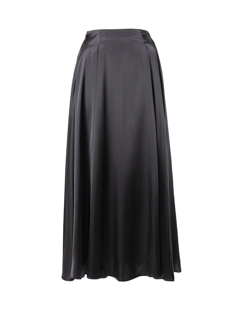 JuliaFashion-Elegant Vintage High Waist Satin Maxi Skirt