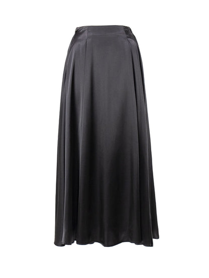JuliaFashion-Elegant Vintage High Waist Satin Maxi Skirt