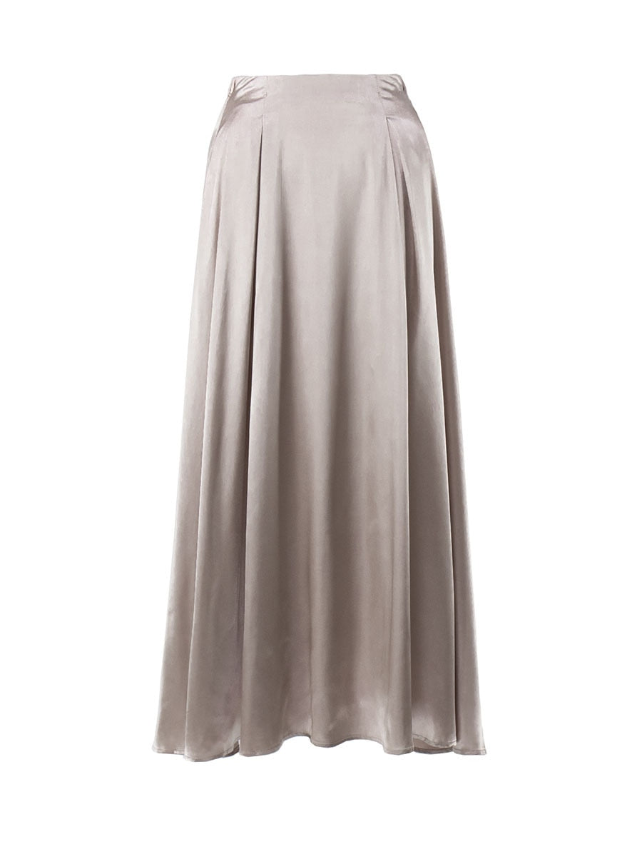 JuliaFashion-Elegant Vintage High Waist Satin Maxi Skirt