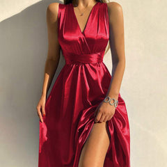 JuliaFashion-Deep V-Neck Split Streetwear Vestido