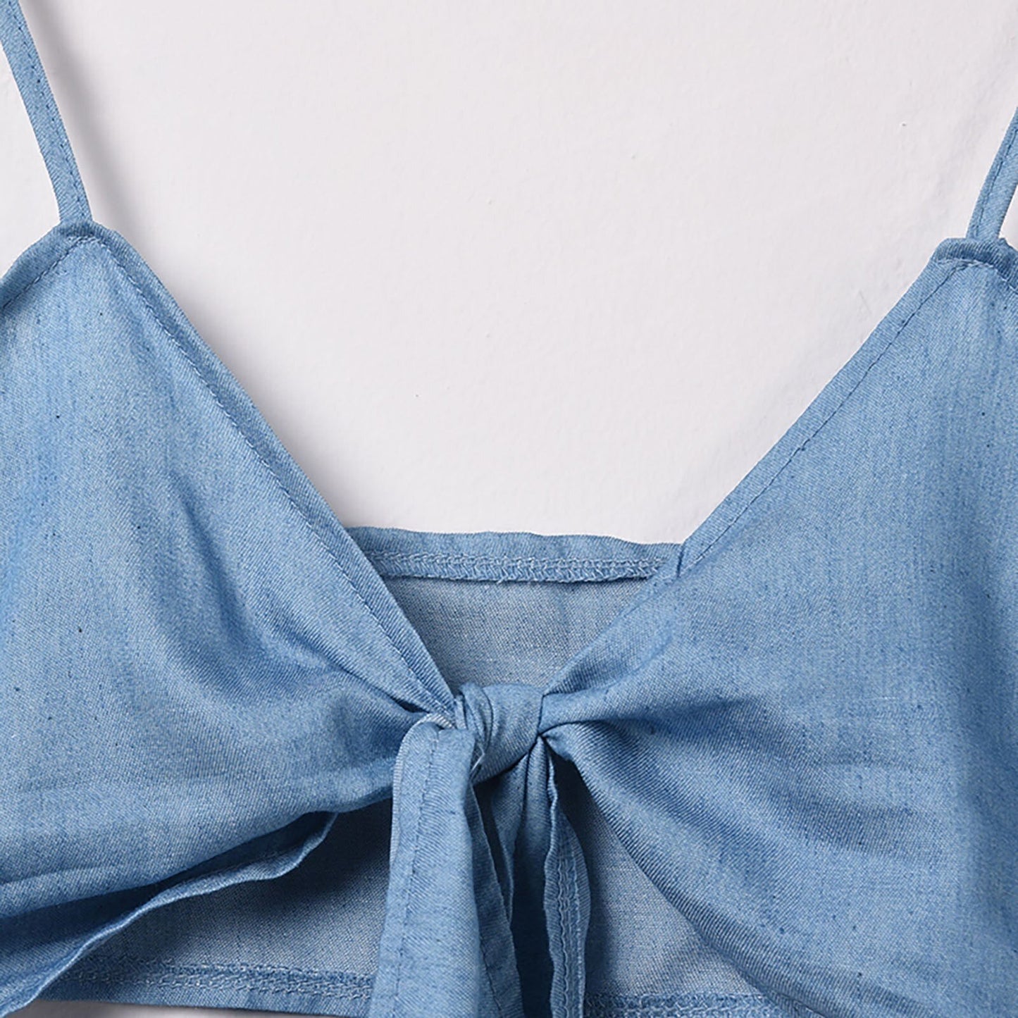 JuliaFashion-Blue Denim Twist Knot Cami Tops