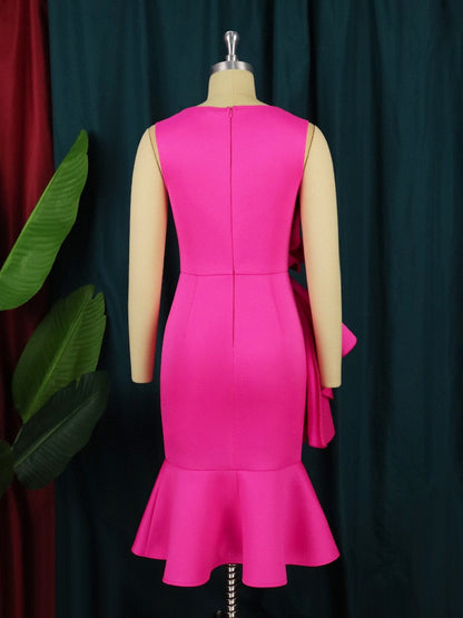 JuliaFashion - 2024 Sleeveless Rose Ruffle Irregular Party Dress