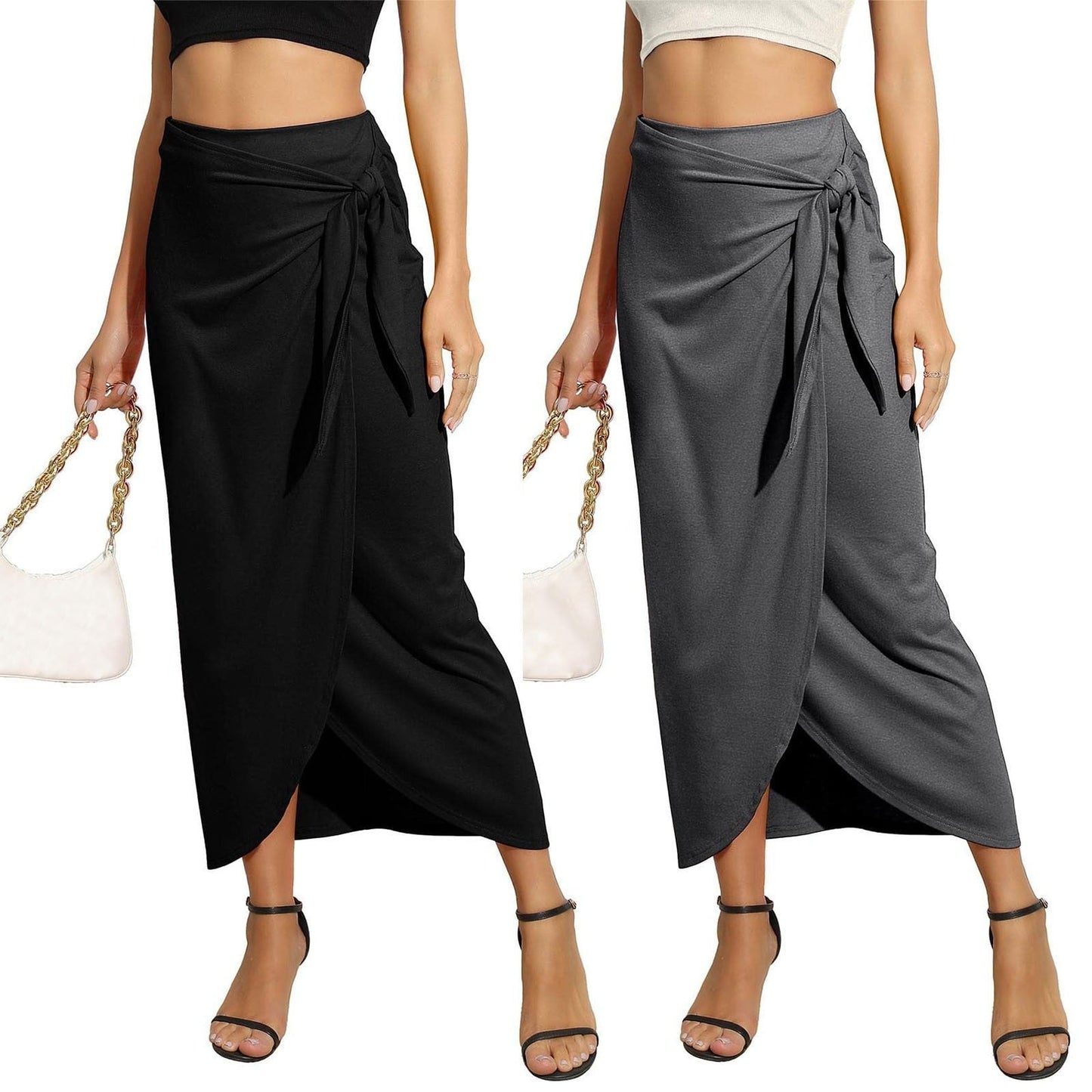 JuliaFashion-Elegant High Waist Wrap Pencil Maxi Skirt