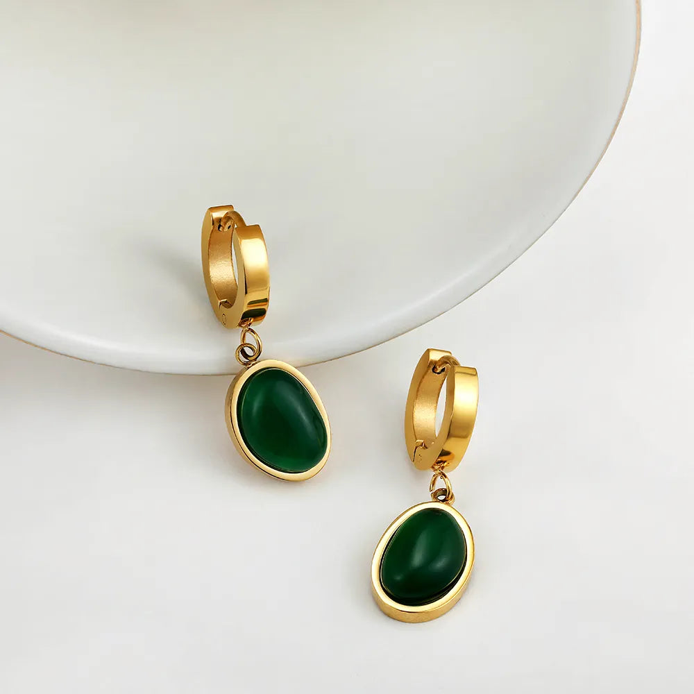 JuliaFashion-Elegant Green Stone Hoop Earrings